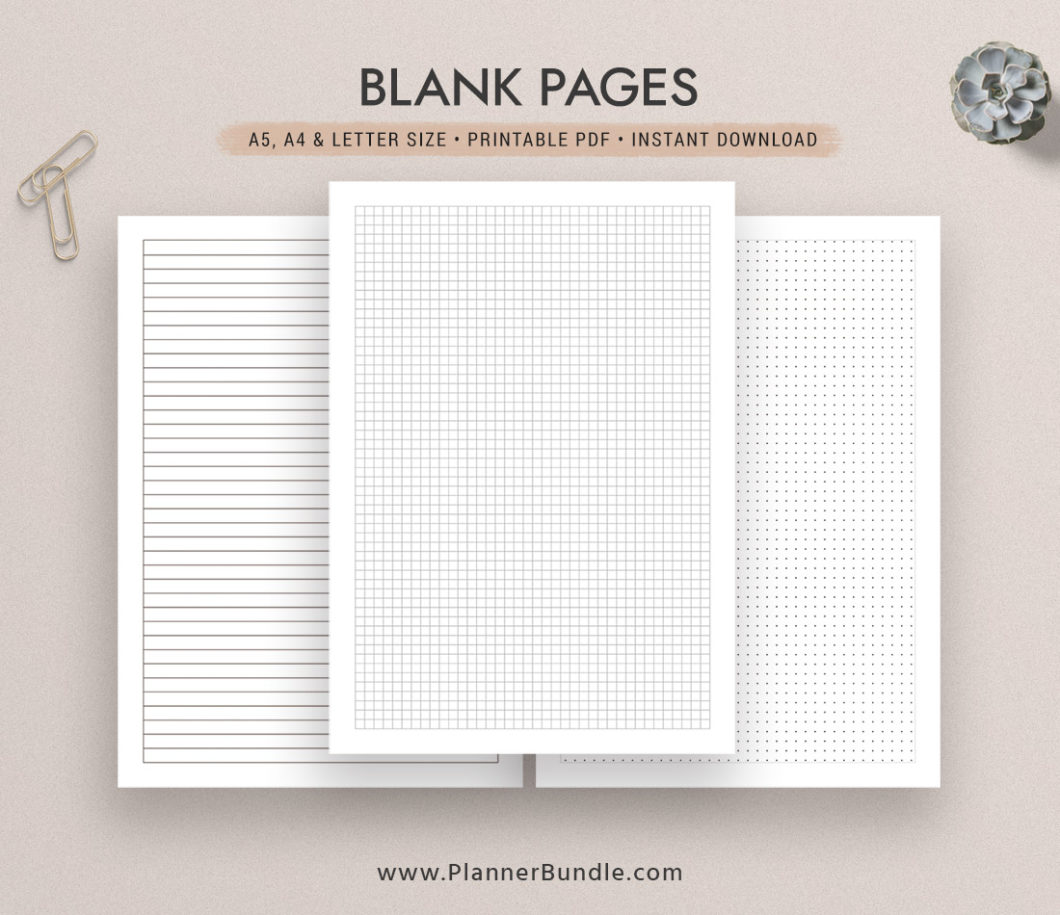Blank Pages Printable Planner Planner Inserts Filofax A5 A4 Letter 
