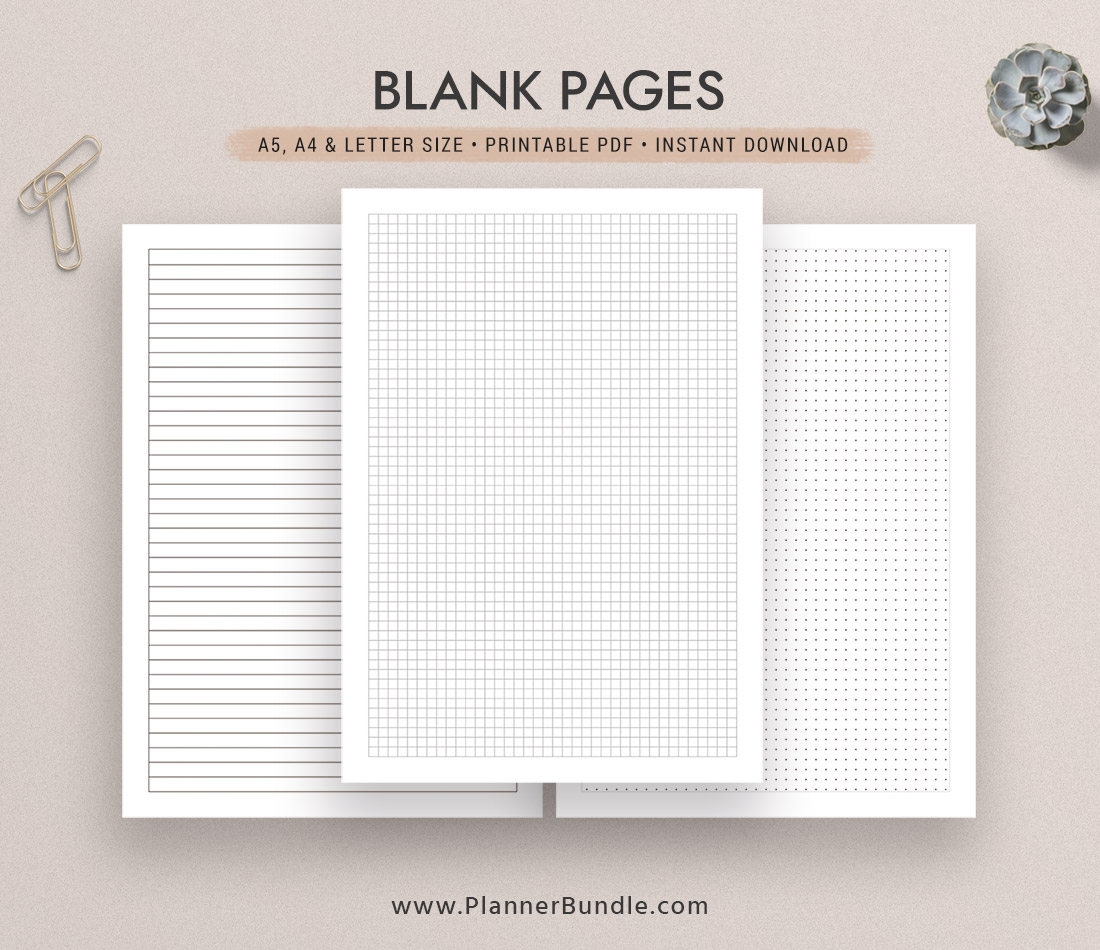 Blank Pages, Printable Planner, Planner Inserts, Filofax A5, A4