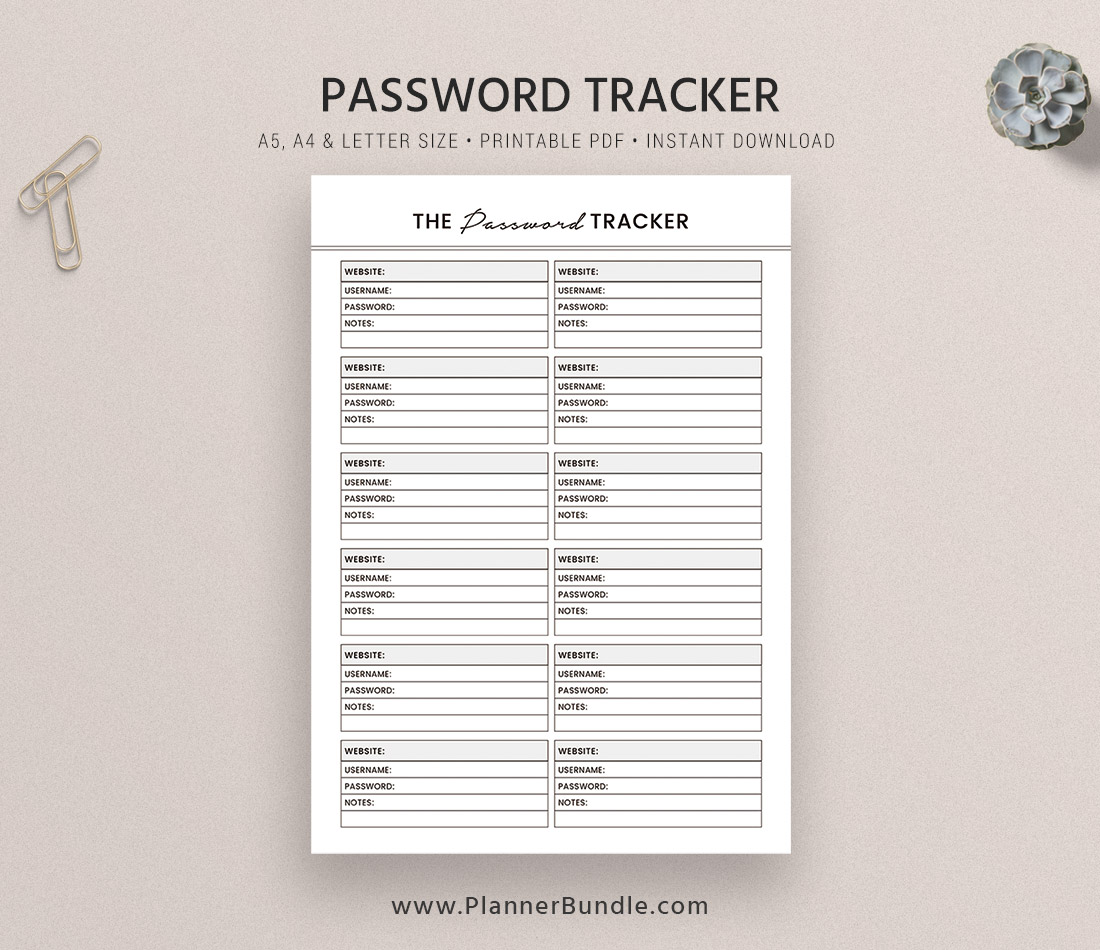 Password Tracker stampabile, Password organizzata, Registro password,  Password Keeper, Inserti pianificatore stampabile, A4, A5, Password Book -   Italia