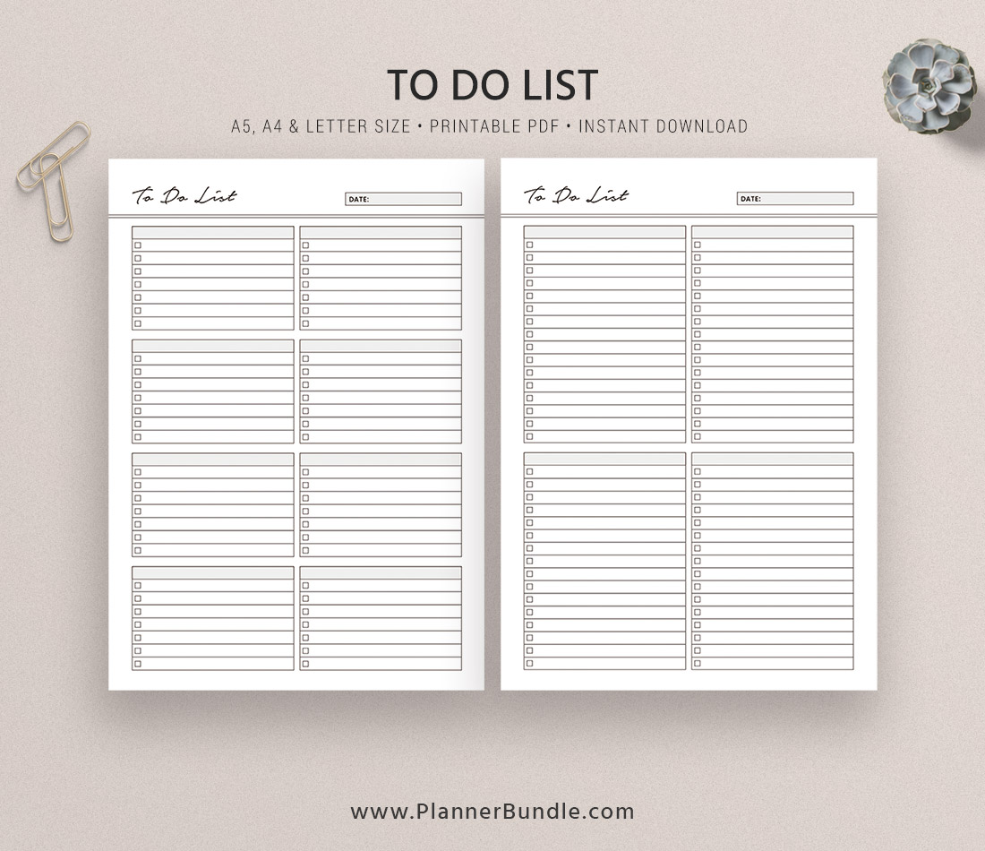 To Do List, To Do List Notebook, Printable Planner, Planner Refill