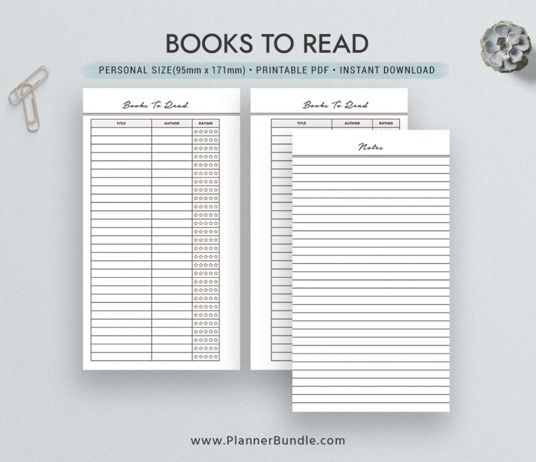 Printable Books To Read, Notes Page, Personal Size, Planner Inserts