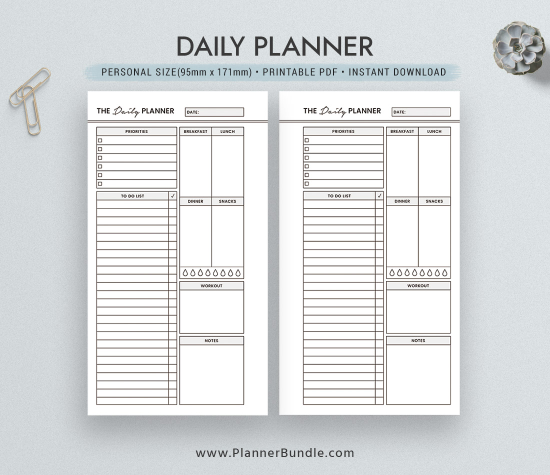Printable Daily Planner, Agenda, Personal Size Planner, Planner Template,  Planner Pages, Planner Design, Instant Download –