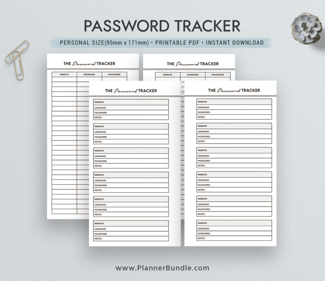 Password Tracker, Password Printable, Personal Size, Planner Refill ...