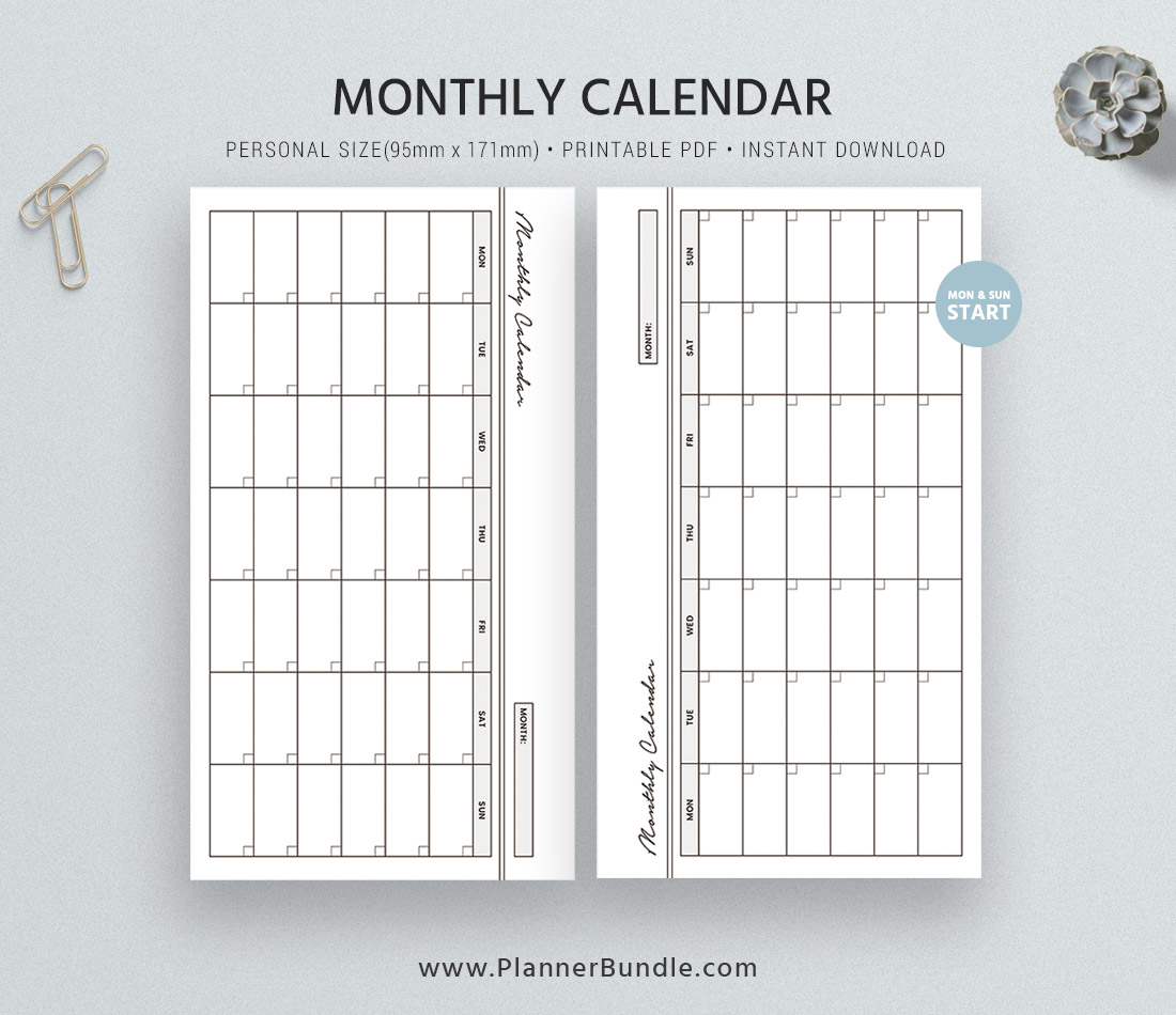 Monthly Calendar Printable Personal Size Inserts Filofax Personal Planner Pages Planner Template Design Best Planner Instant Download Plannerbundle Com