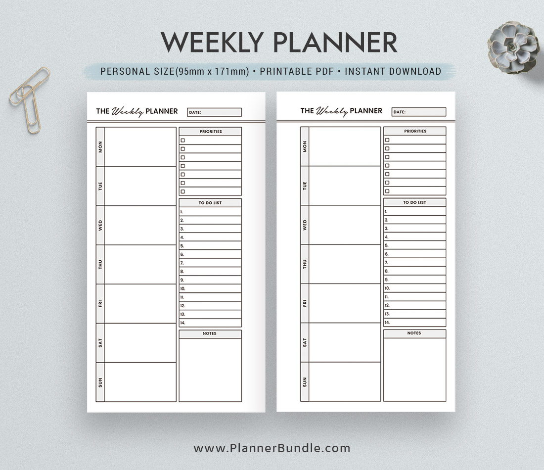 A5 Week on 2 Pages Printed Planner Inserts Weekly Planner 